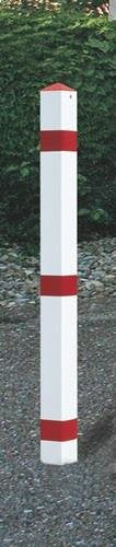 URBANUS red-white barrier post with ground sleeve and pointed cap