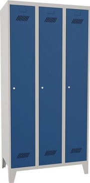 Garderobenschank m.Füßen u.Zyl.H1850xB900xT500mm lichtgrau/blau 3 Abt.PAVOY