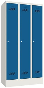 Garderobenschrank m.Zylinder H1850xB900xT500mm lichtgrau/enzianblau 3 Abt. PAVOY