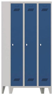 Garderobenschank m.Füßen u.Drehriegel H1850xB900xT500mm grau/blau 3 Abt.PAVOY