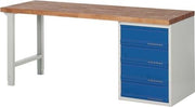 Werkbank Serie BK 650 B2000xT700xH840mm Buche massiv grau/blau 4 Schubl.TECWERK