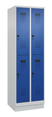 Garderobenschrank Evolo PLUS Sockel 600mm lichtgrau/enzianblau 4 Abteile C+P