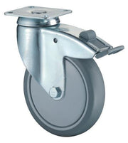 Lenkrolle m.Festst.D.100mm Trgf.80kg m.Platte Kugell.Gum.grau BS ROLLEN