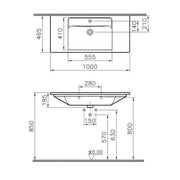 VT Möbelwaschtisch Integra 1000 x 465 mm Hahnloch Überlaufloch Weiß Hochglanz