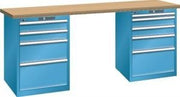 Werkbank BxTxH 2000x750x840mm, 27x36E4 & 5 Schubladen 75kg, Multiplex RAL 5012