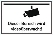 Hinweiszeichen Videoüberwacht L300xB200 mm weiß schwarz Kunststoff