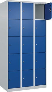 Fächerschrank H1850xB900xT500mm Bodengleiter Fächer3 x 5 lichtgrau/enzianblauC+P
