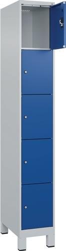 Locker cabinet Evolo PLUS 300mm feet number of compartments 1 x 5 light grey/gentian blue C+P
