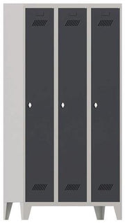 Garderobenschank m.Füßen u.Drehriegel H1850xB900xT500mm grau/grau 3 Abt.PAVOY