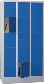 Locker cabinet H1850xW900xD500mm No. of compartments 15 RAL 7035 RAL 5010 PAVOY