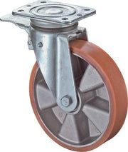 Lenkrolle m.Festst.D.160mm Trgf.600kg m.Platte Kugellager Guß-PUR BS ROLLEN