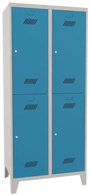 Garderobenschrank m.Zylinder H1850xB800xT500mm lichtgrau/lichtblau 4 Abt. PAVOY
