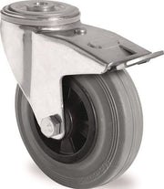 Lenkrolle m.Festst.D.100mm Trgf.75kg m.Rückenloch Rollenlager VG grau TECWERK