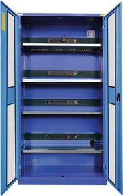 Elektro-Flügeltürenschrank H1995xB1000xT400mm blau NCS 4BD Sichtfenstert.