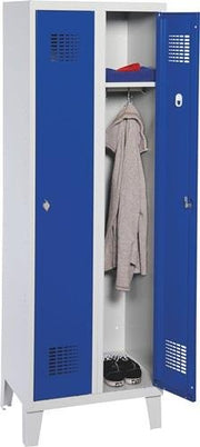 Garderobenschrank m.Füßen H1850xB600xT500mm lichtgrau/ enzianblau 2 Abt.ORGAMI