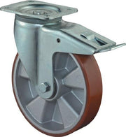 Schwerlastlenkrolle D.250mm Trgf.1000kg m.Festst.Guß-PU 135mm 110mm BS ROLLEN