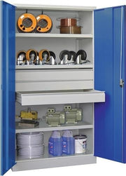 Schwerlastschrank Basic H1950xB1040xT630mm grau/enzianblau 3Fbd.Schub.3x125mm