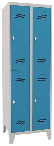Garderobenschrank m.Drehriegel H1850xB600xT500mm lichtgrau/lichtblau 4Abt. PAVOY