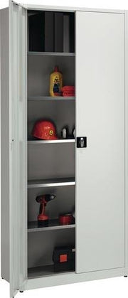 Flügeltürenschrank H2200xB950xT420mm lichtgrau 5 BD m.Höhenausgleich MAUSER
