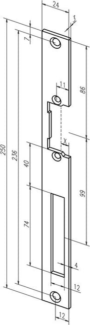 Flat striking plate 338 VA ma ktg.B.24xL.250mm DIN L/R ASSA ABLOY