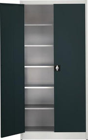 Flügeltürenschrank H2200xB950xT500mm lichtgrau/grau 5 BD m.Höhenausgleich MAUSER