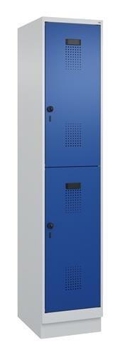 Garderobenschrank Evolo PLUS Sockel 400mm lichtgrau/enzianblau 2 Abteile C+P
