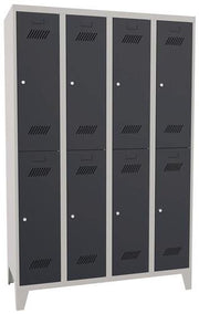Garderobenschrank m.Zylinder H1850xB1200xT500mm lichtgr/anthrazitgrau 8Abt.PAVOY