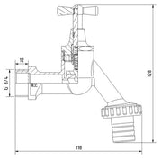 COMFORT Auslaufventil  m Knebel Schlauchanschl DN 20 (3/4) matt vc