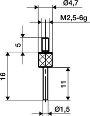 Messeins.D.1,5mm L.50mm Stift M2,5 STA z.Messuhren KÄFER