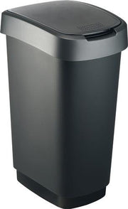 Wertstoffsammler TWIST 50l H602xB298xT401mm schw.Deckelrand dunkelsilber ROTHO