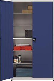 Flügeltürenschrank H2200xB1200xT500mm grau/blau 5 BD m.Höhenausgleich MAUSER