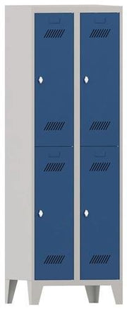 Garderobenschrank m.Drehriegel H1850xB600xT500mm lichtgrau/enzianblau 4Abt.PAVOY
