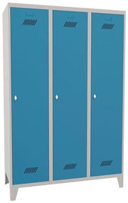 Garderobenschank m.Füßen u.Drehriegel H1850xB1200xT500mm grau/blau 3 Abt.PAVOY