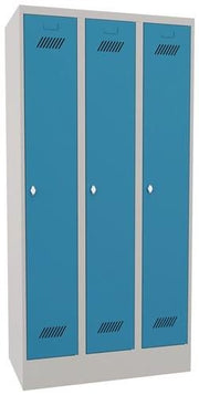 Garderobenschank m.Drehriegel H1850xB900xT500mm lichtgrau/lichtblau 3 Abt.PAVOY