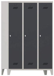 Garderobenschank m.Füßen u.Drehriegel H1850xB1200xT500mm grau/grau 3 Abt.PAVOY