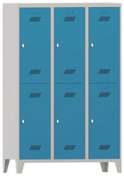 Garderobenschrank m.Drehriegel H1850xB1200xT500mm lichtgrau/lichtblau 6Abt.PAVOY