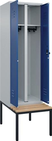 Garderobenschrank m.untergebauter Sitzbank H2120xB600xT815mm grau/blau 2 Abteile