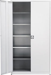 Flügeltürenschrank H2200xB1200xT420mm lichtgrau 5 BD m.Höhenausgleich MAUSER