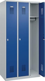 Garderobenschrank Ser.Basis-PLUS H1850xB900xT500mm lichtgrau/enzianblau 3Abt.C+P
