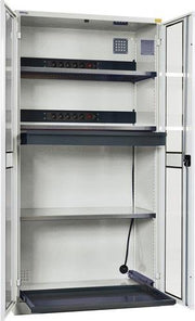 Elektro-Flügeltürenschrank H1995xB1000xT580mm grau 3BD 1Schubl.Sichtfenstert.