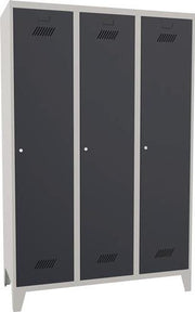 Garderobenschank m.Füßen u.Zyl.H1850xB1200xT500mm lichtgrau/grau 3 Abt.PAVOY