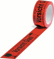 Warnklebeband PP Vorsicht Glas Länge 66 m, Breite 50 mm rot Rolle TRANSPAK