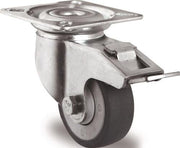 Lenkrolle m.Festst.D.50mm Trgf.50kg m.Platte Kugellager Gummi grau TECWERK