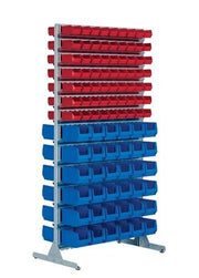 Ständerregal doppels.H2010xB1010xT600mm 126xMK 5 rot,72xMK 4 blau lichtgrau