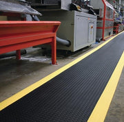 Arbeitsplatzbodenbelag Zuschn. B900xS9mm schwarz/gelb PVC Tränenblechopt.p.lfd.m