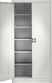 Flügeltürenschrank H2200xB950xT500mm lichtgrau 5 BD m.Höhenausgleich MAUSER