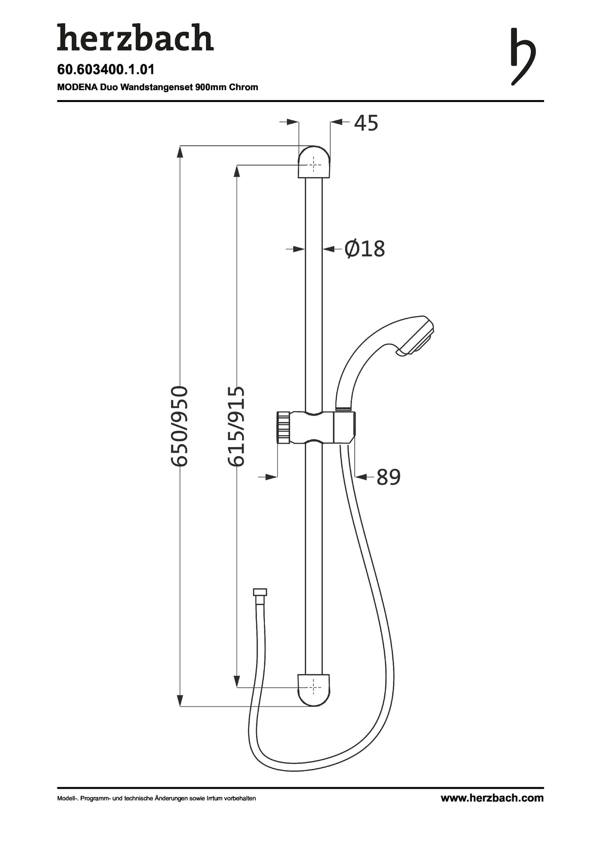 HB MODENA DUO Brausegarnitur 900 rund Duo Handbrause chrom