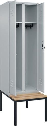 Garderobenschrank m.untergebauter Sitzbank H2120xB600xT815mm lichtgrau 2 Abt.C+P