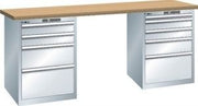 Werkbank BxTxH 2000x750x840mm, 27x36E4 & 5 Schubladen 75kg, Multiplex RAL 7035