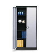 Flügeltürenschrank H1950xB950xT500mm lichtgrau/ultramarinblau 4 BD schwarz